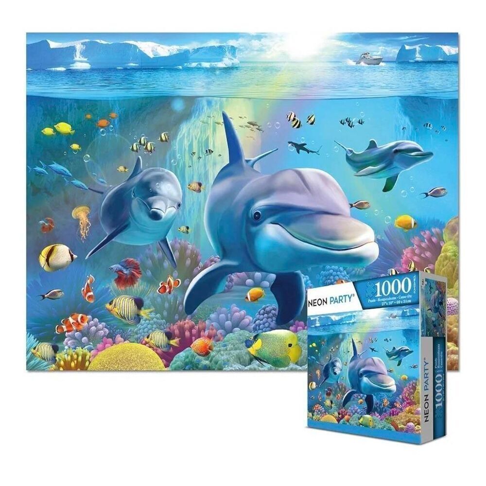 Neon Party SeaWorld Dolphins Underwater 1000 pc Jigsaw Puzzle